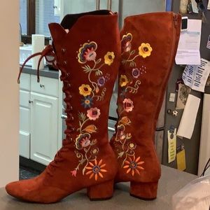 Jeffrey Campbell Embroidered Suede Boots size 9